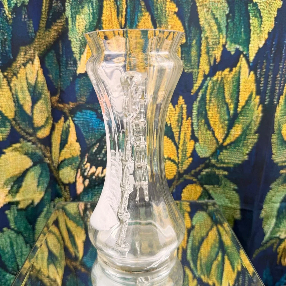 Antique Mary Gregory Style Clear Glass Vase Hand Painted Enamel Girl Rigaree‎ 8